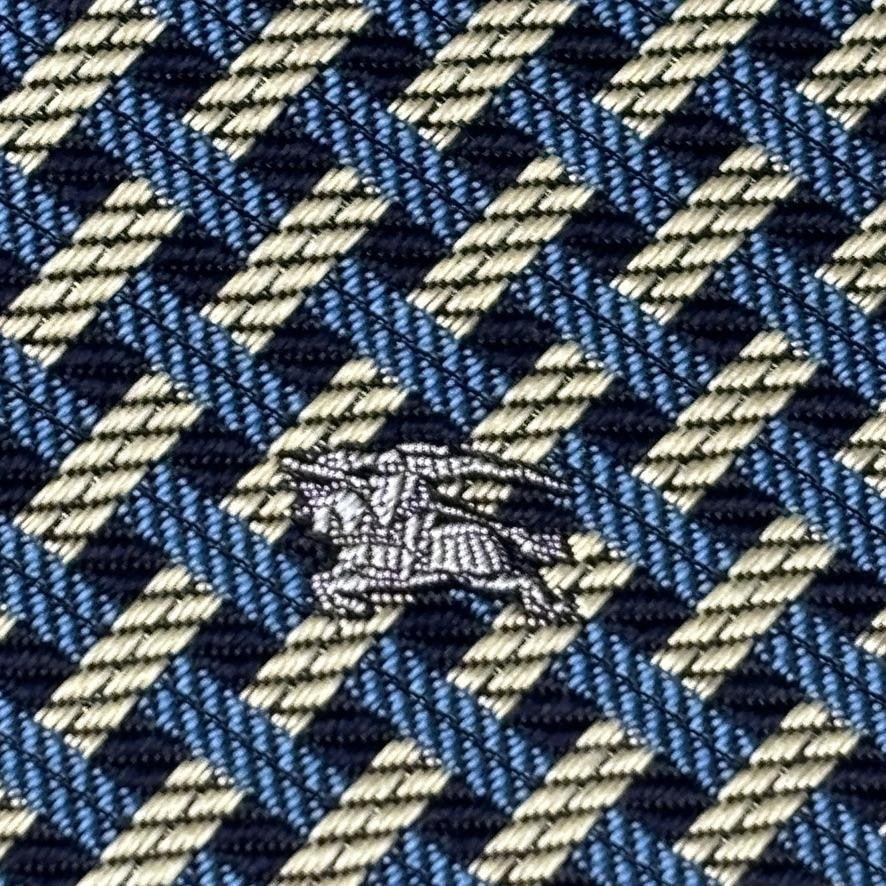 Burberry Unused Silk Tie Horse Check Blue Yellow Navy Elegant Condition