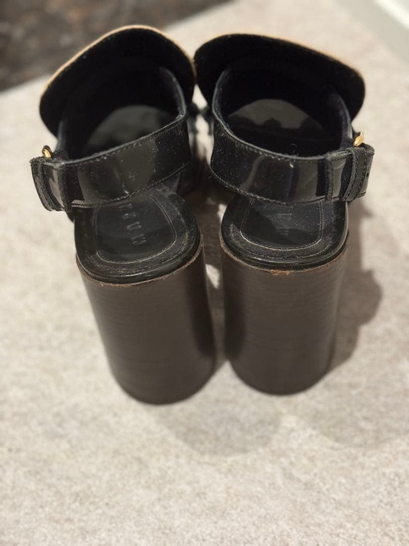 Auth MARNI fringe sandals Shoes Size EU 38 US8 Leather Black White Logo Women