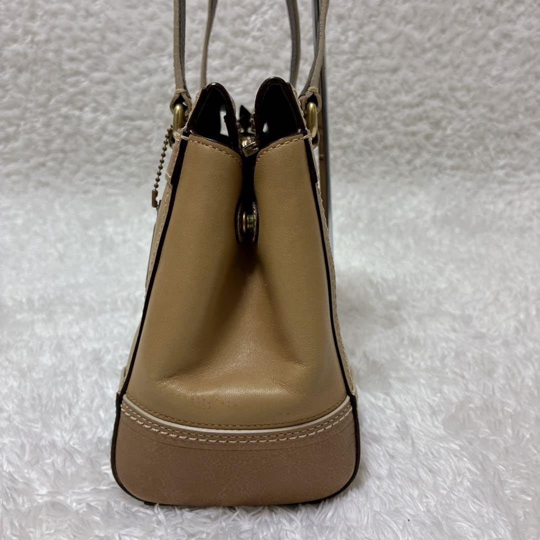 Coach Signature Hamptons Leather Tote Bag Brown Beige Vintage Authentic