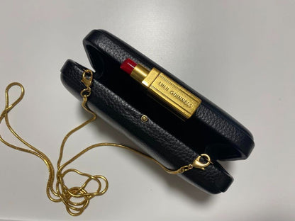 Lulu Guinness Lipstick Clasp Chain Shoulder Clutch Bag Purse BLK USED w/Dust Bag