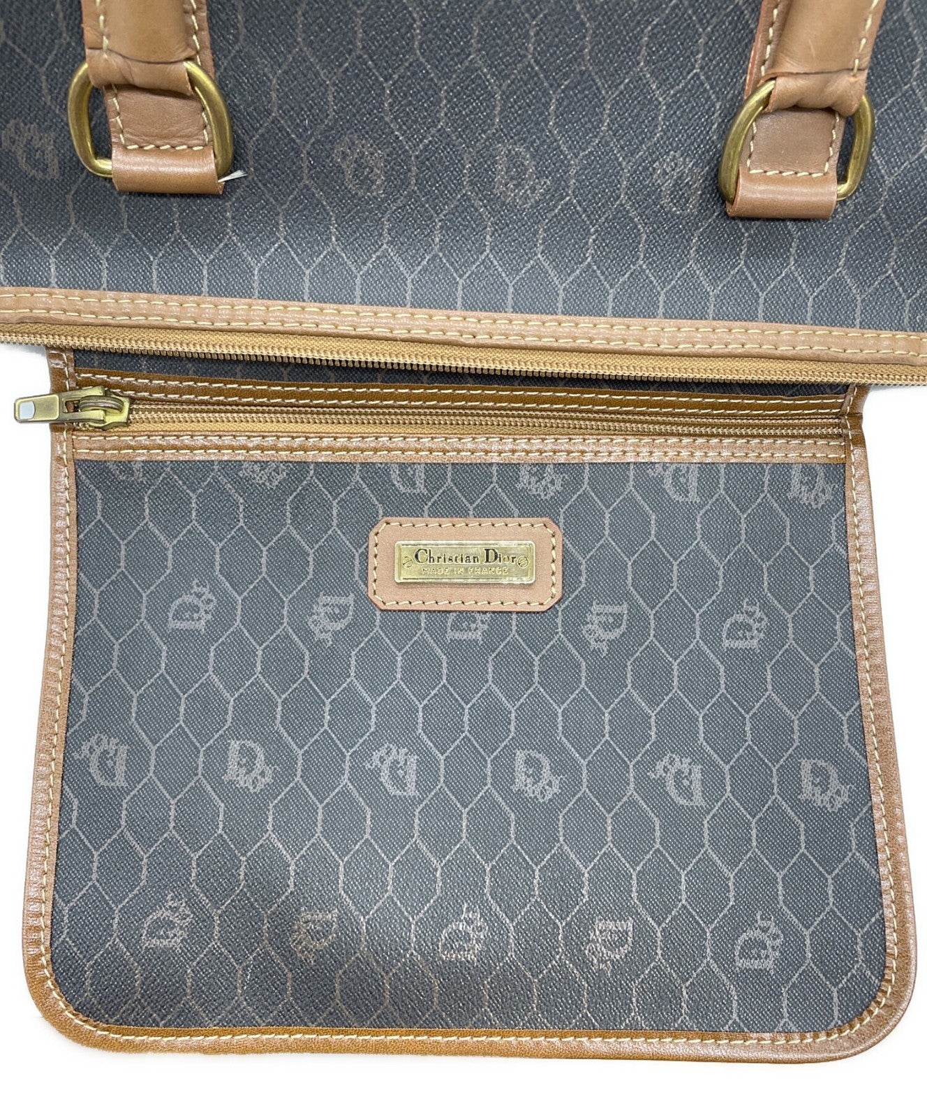 Dior Honeycomb Hand Bag Black Canvas Leather Vintage Authentic