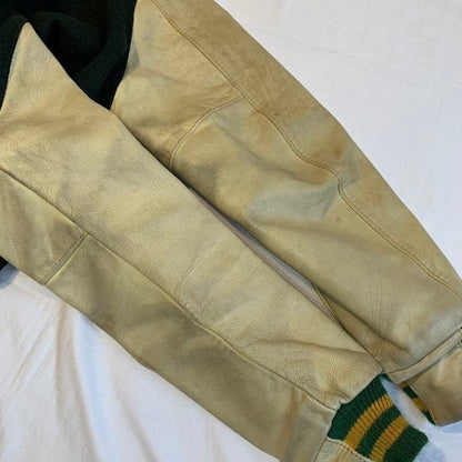 Vintage USA-made Golden Bear leather sleeve stadium jacket