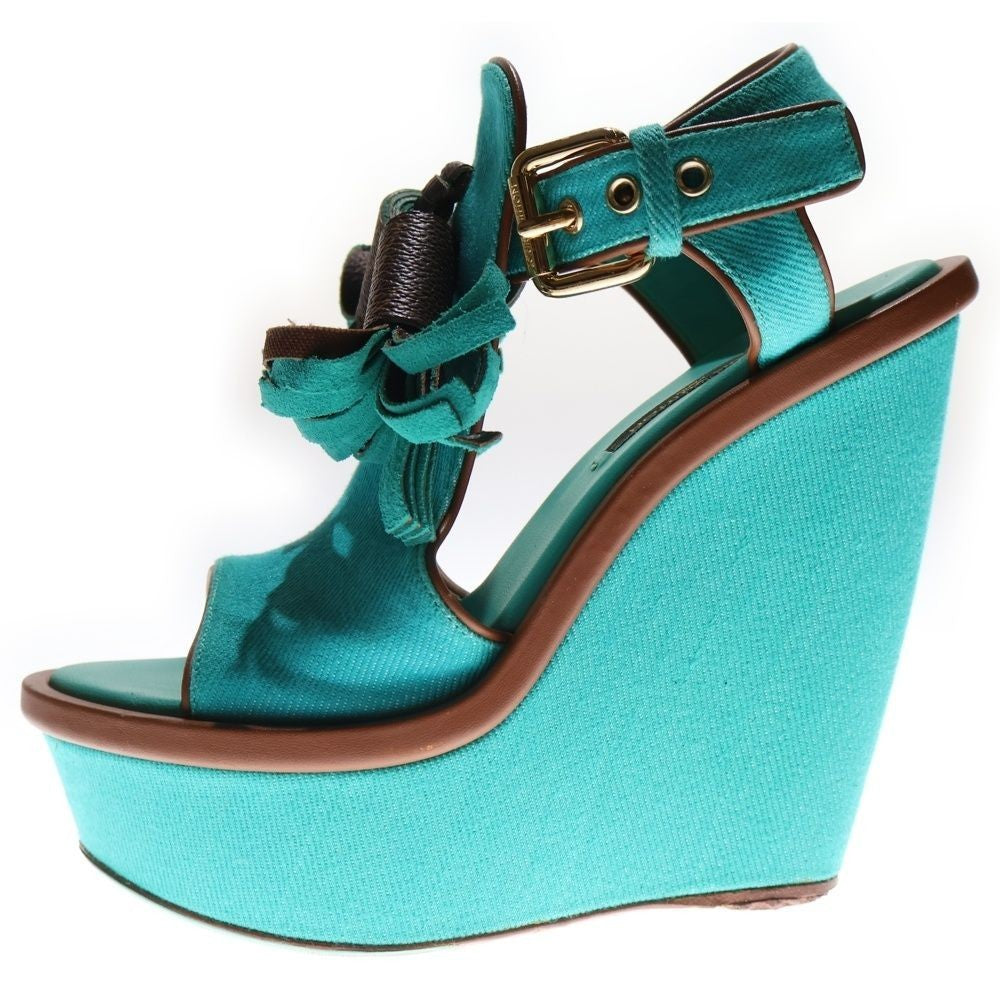 Louis Vuitton Blue Fringe Wedge Monogram Sandals Women’s Shoes US5 EU35 w/Box