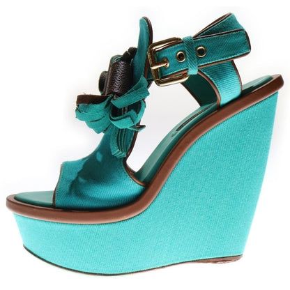 Louis Vuitton Blue Fringe Wedge Monogram Sandals Women’s Shoes US5 EU35 w/Box