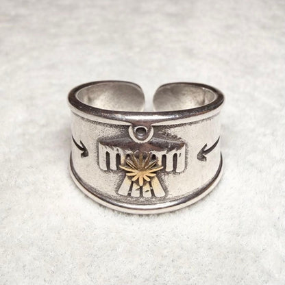 Thunderbird Ring, Native American Style, Thick Band, Engraved