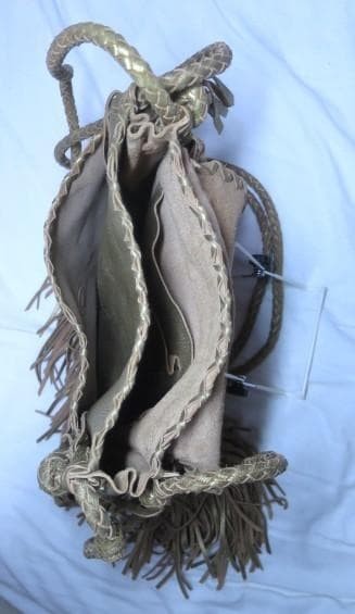RALPH LAUREN Fringe Leather Crossbody Bag Shoulder bag Metallic Gold Used