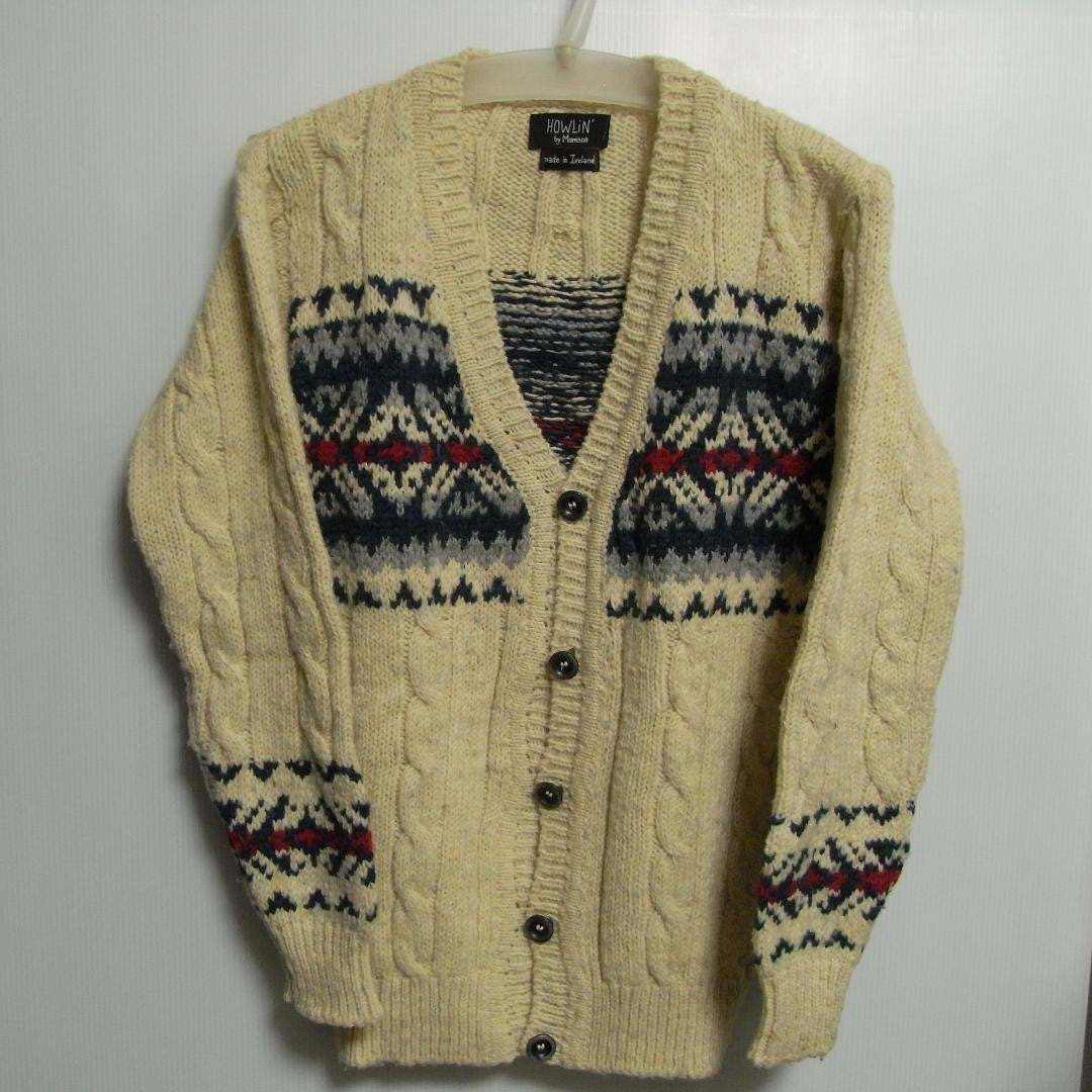 Howlin' By Morrison Knit Cardigan Beige M 100% Wool Ireland 2010s