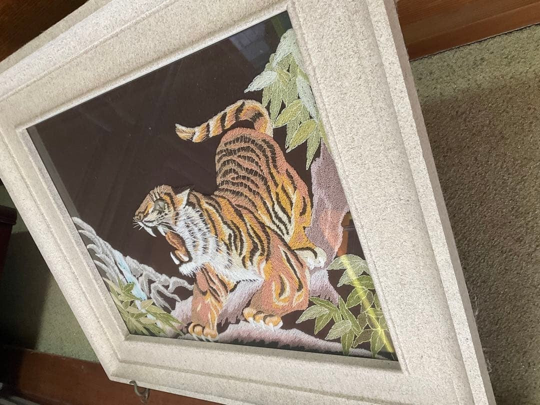 Embroidered Painting: Tiger Embroidery Artwork (with Frame) Art