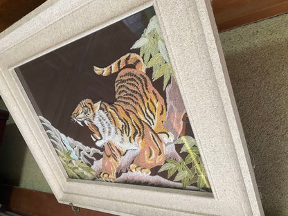 Embroidered Painting: Tiger Embroidery Artwork (with Frame) Art