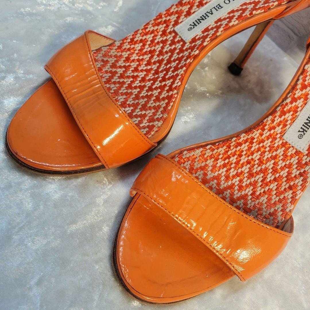 Rare Manolo Blahnik Orange Leather Heels Sandals Size EU37 / US7 Popular Auth