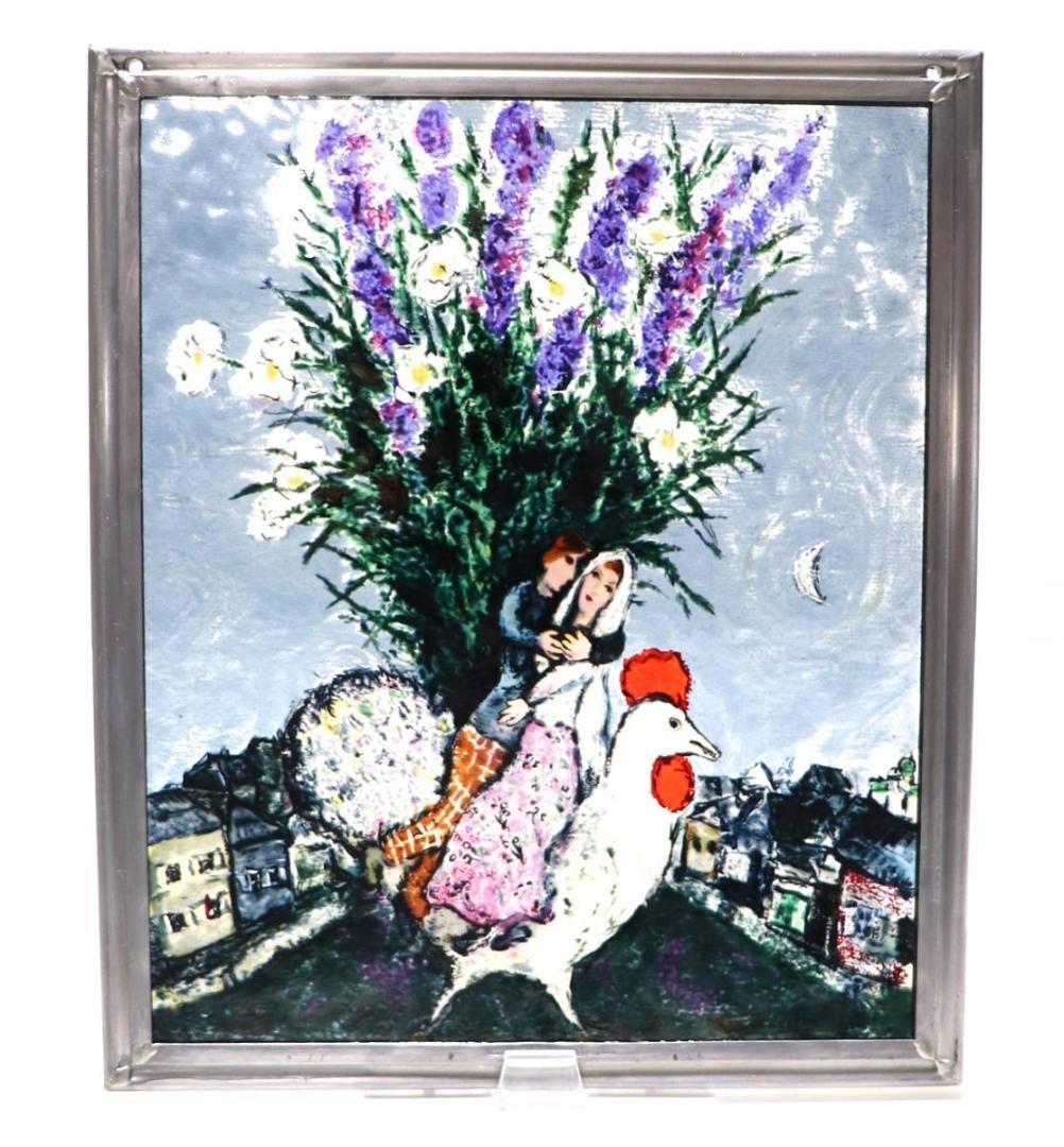 Marc Chagall Vintage Stained Glass Boston Village Bride and Groom