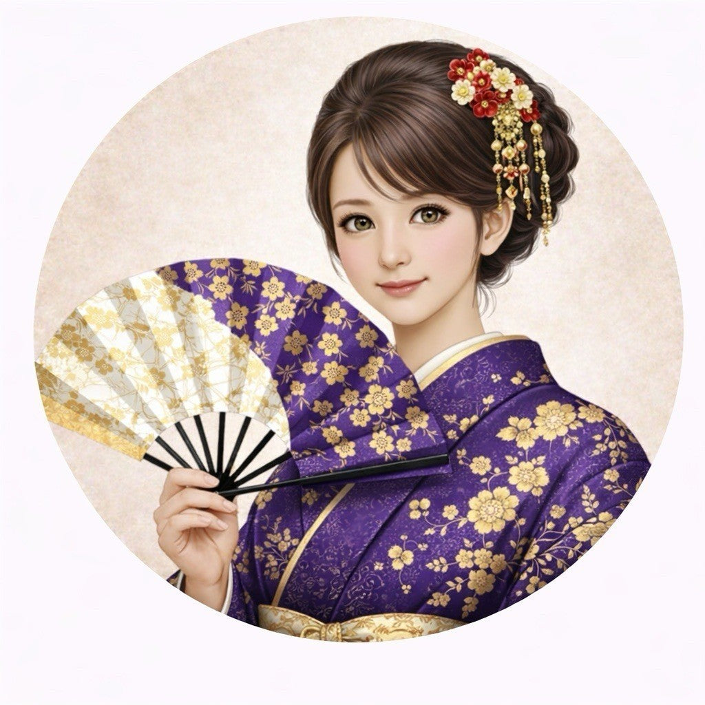 【Made in Japan】Kyoto Traditional Dance Folding Fan Sensu Japanese Purple Sakura
