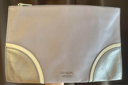 Rare PRADA Clutch Bag Embossed Leather Silver BP868L