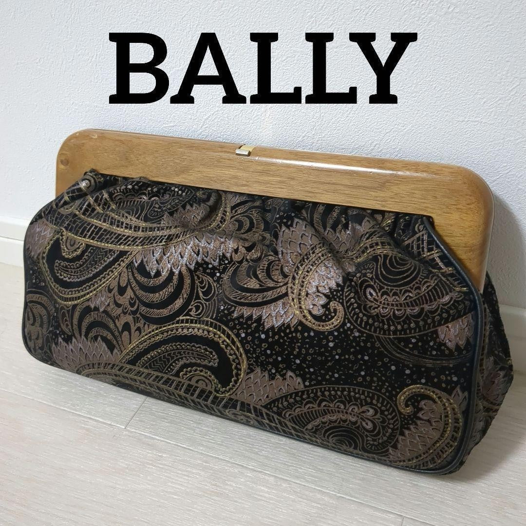 Rare Item BALLY Paisley Pattern Clutch Bag Wood Vintage 14a
