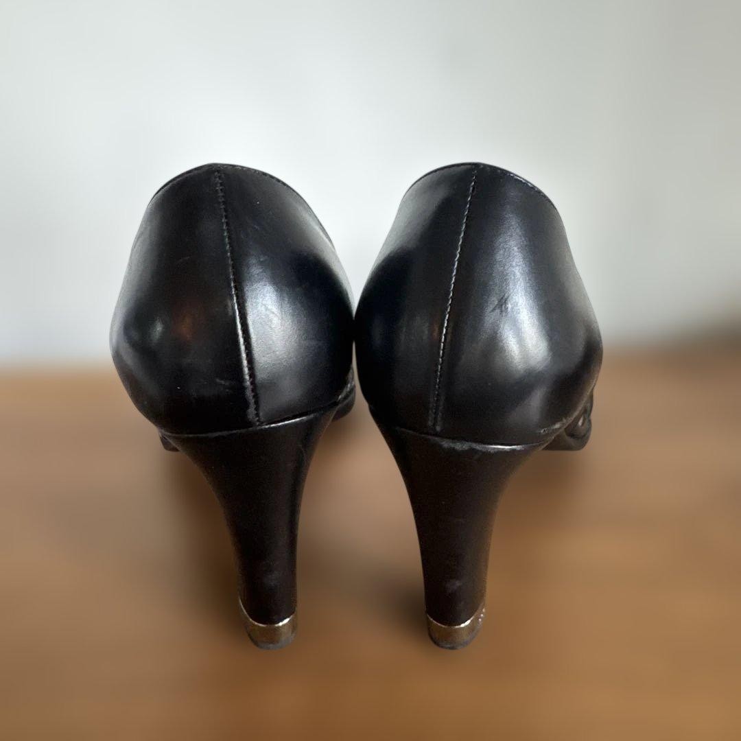 Rare GUCCI Black Leather Pumps Heels Size 36 US 5.5 10cm Heel Elegant Party