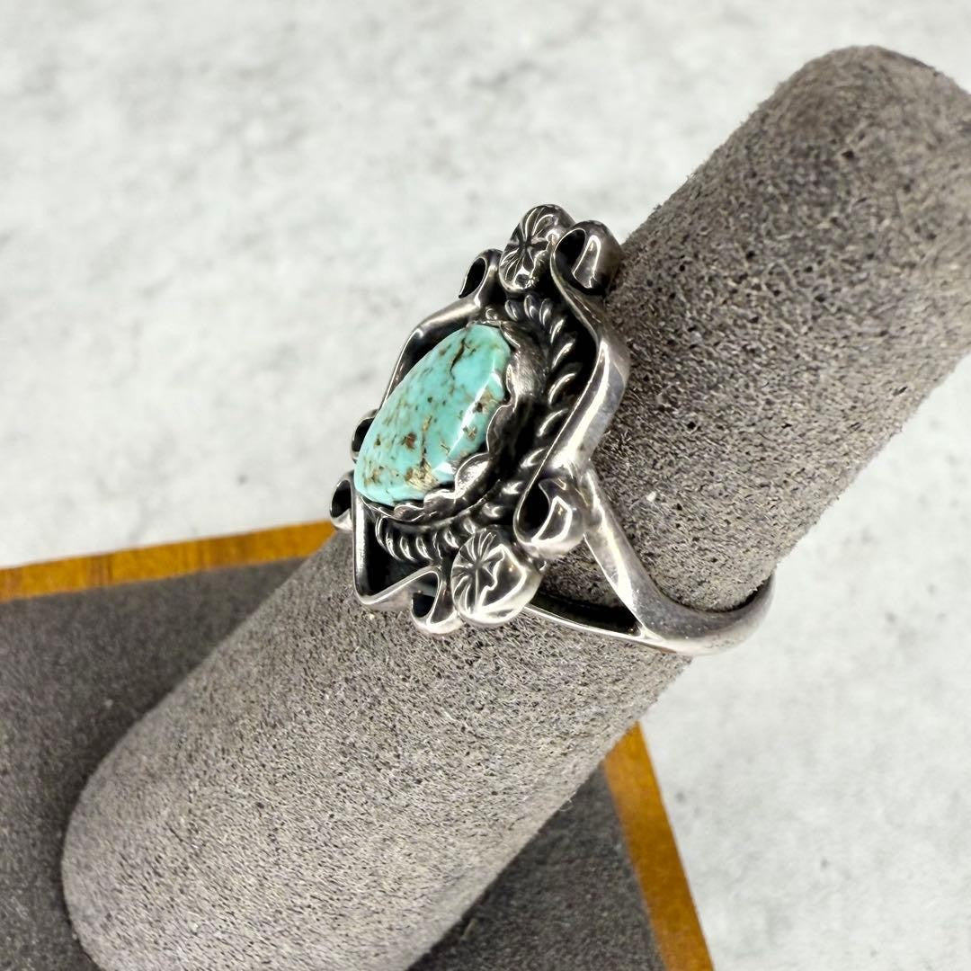 NAVAJO RG Engraved Navajo Turquoise Silver Ring Indian Jewelry