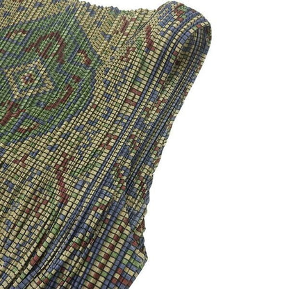 Pleats Please Issey Miyake Dress Tiered Fringe Pleated Size 3 Multi-Pattern