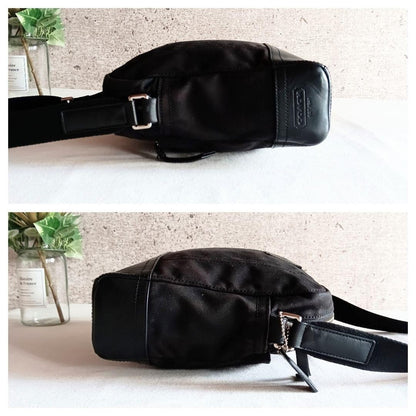 Coach Vintage Black Shoulder Bag Canvas Nylon with Leather Trim Large Crossbody