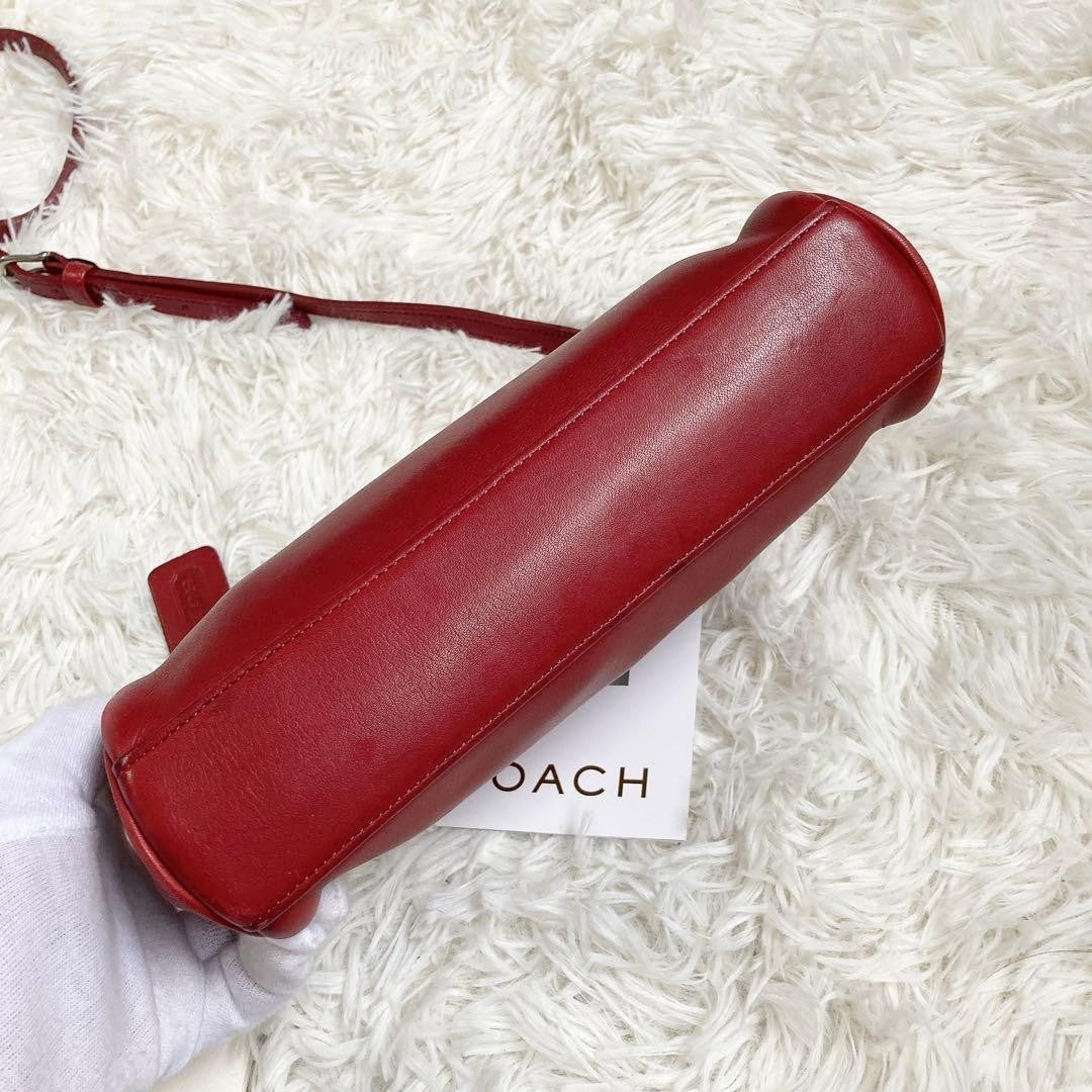 Rare COACH Vintage Turn Lock Red Leather 2 Way Shoulder Hand Crossbody Bag Auth