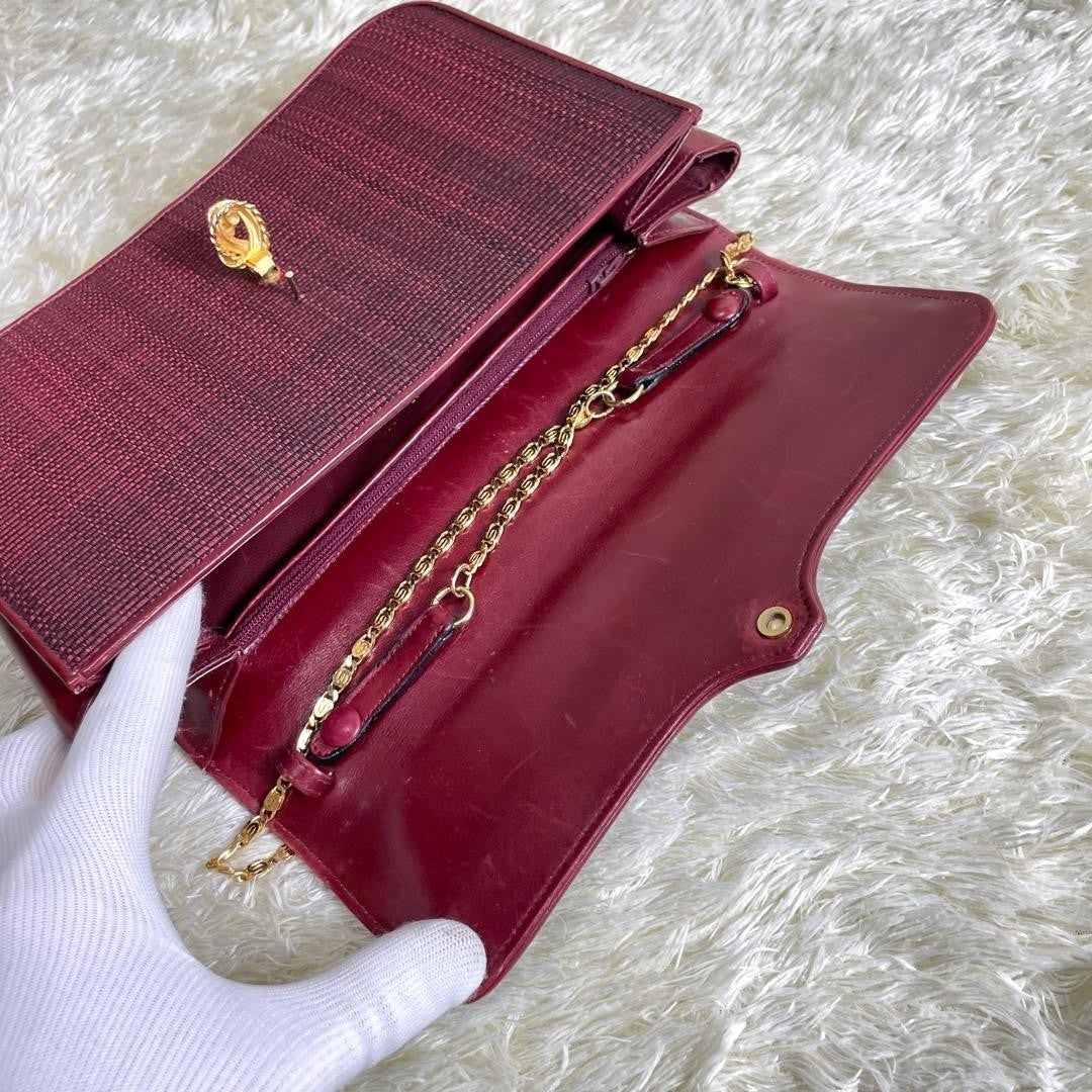 BALLY Shoulder bag Horsehair Leather Gold chain Red Vintage Authentic