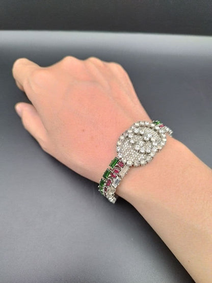 Authentic GUCCI Crystal GG Web Bracelet Silver Tone Vintage Rare Jewelry Italy