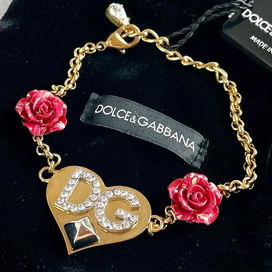 Dolce & Gabbana Flower Bracelet DG Logo Gold Tone Costume Jewelry Women's