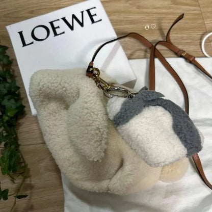 Rare LOEWE Suna Fujita Bunny Charm Coin Purse Shearling Rabbit Key Ring Used JP