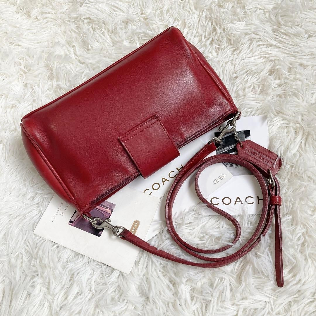 Rare COACH Vintage Turn Lock Red Leather 2 Way Shoulder Hand Crossbody Bag Auth