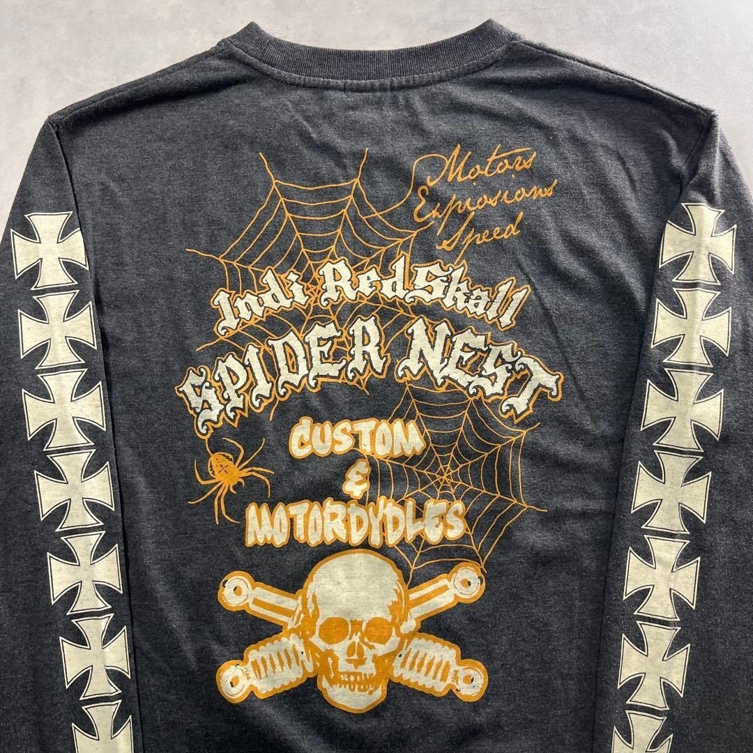 Iron Cross Spider Web Skull Long Sleeve T-Shirt Vintage Graphic L