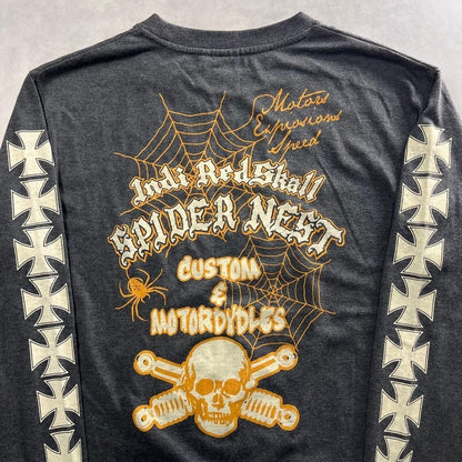Iron Cross Spider Web Skull Long Sleeve T-Shirt Vintage Graphic L