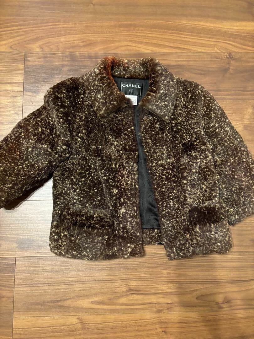 CHANEL Fur Short Coat Size 40 Brown Black 2005AW Collection Women's Used