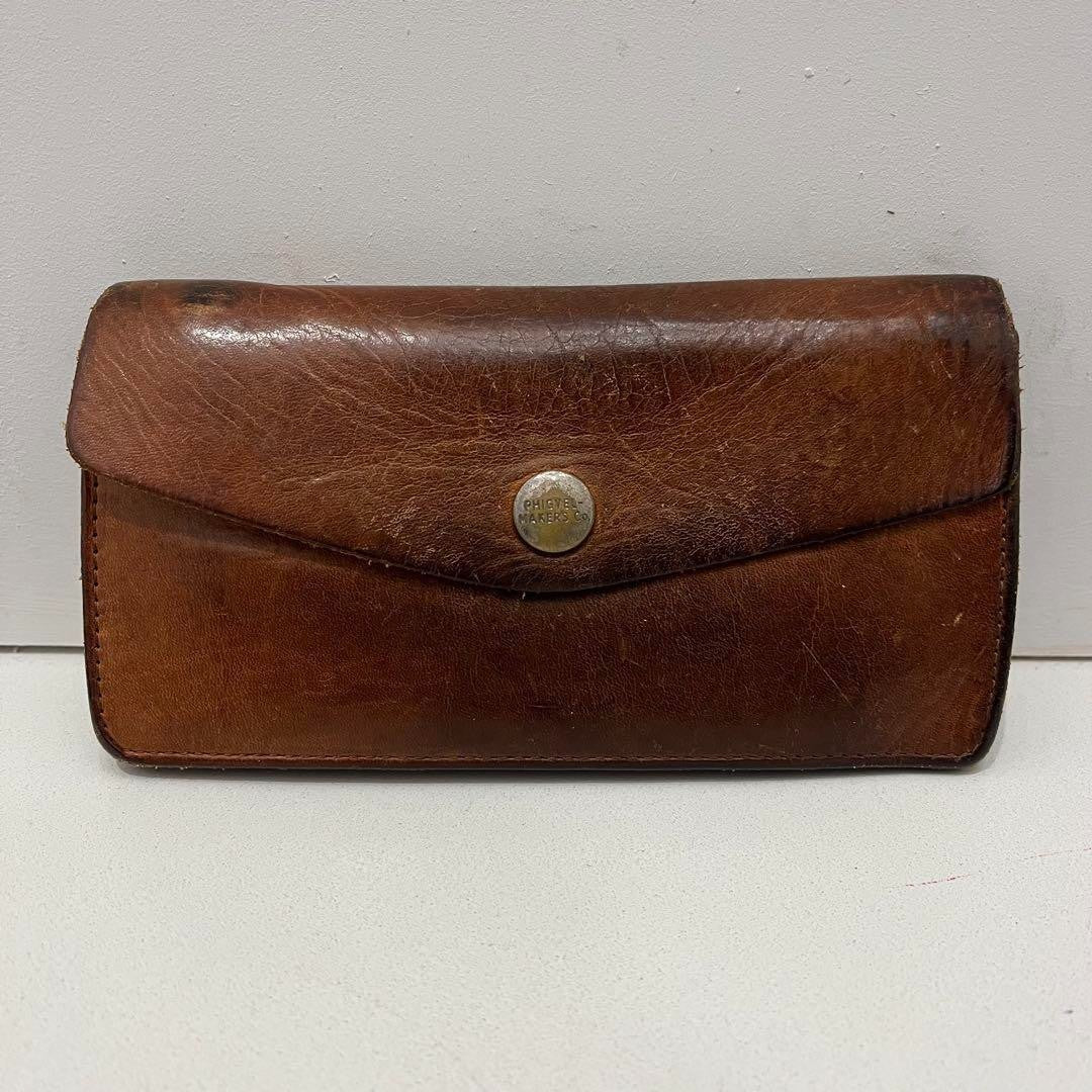 Phigvel Leather Trucker Wallet Brown Long Currency Clip Used