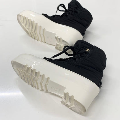 CHANEL nylon patent lace-up short Boots Bootie Shoes Women Size 35 COCO MARK