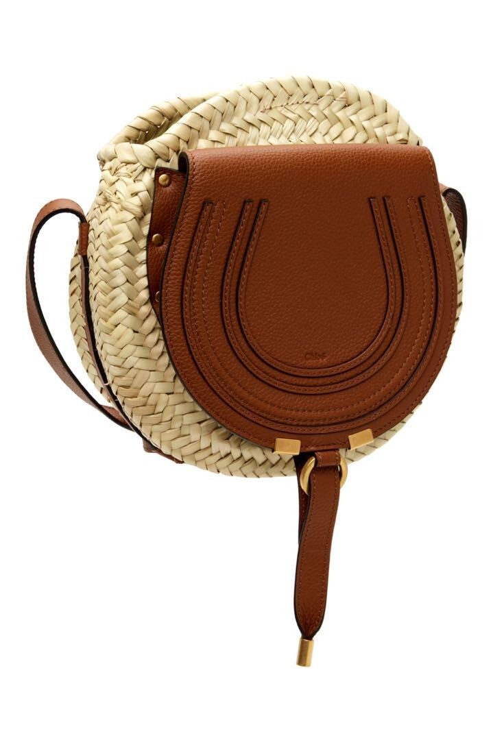 Chloe Marcie Palm Leaf Crossbody Basket Shoulder Bag Brown Beige New 2502M