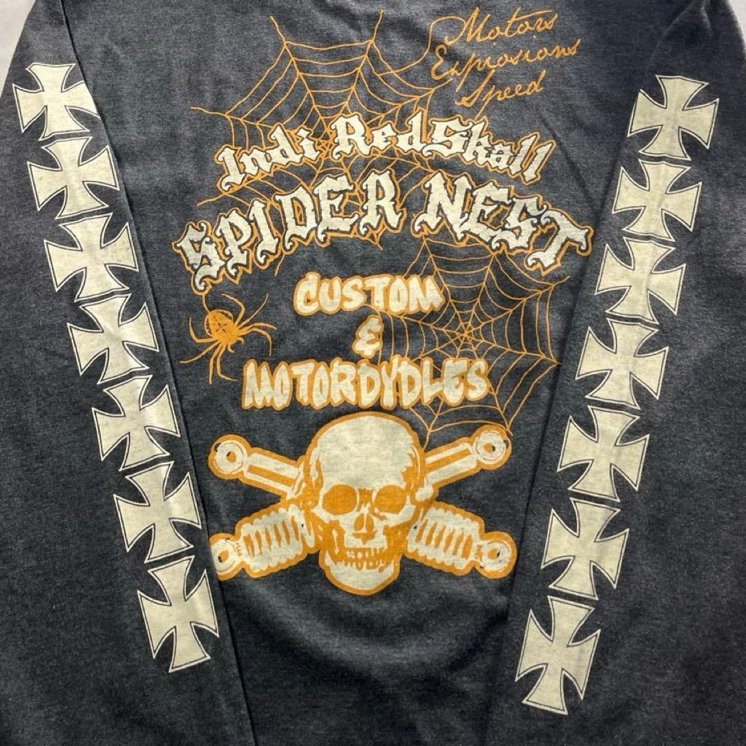 Iron Cross Spider Web Skull Long Sleeve T-Shirt Vintage Graphic L