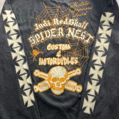 Iron Cross Spider Web Skull Long Sleeve T-Shirt Vintage Graphic L