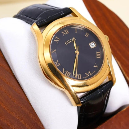 GUCCI 5400L Watch Gold Black Roman Dial Quartz Vintage Rare Authentic Working JP