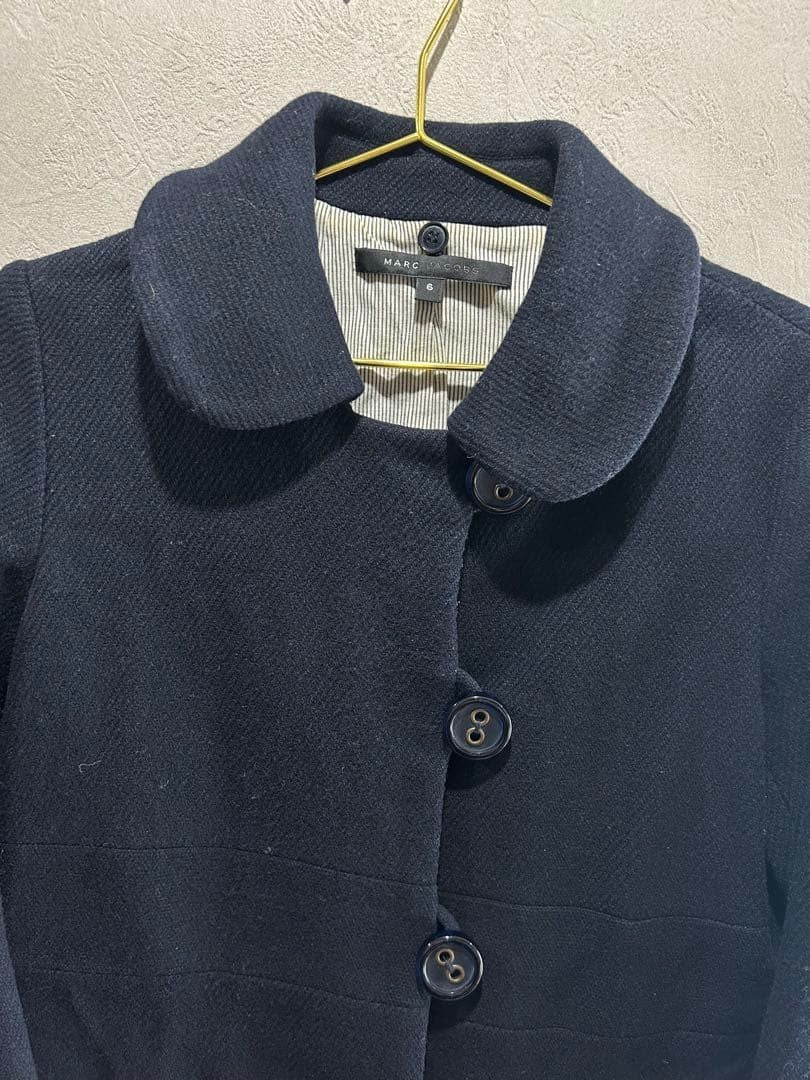 MARK JACOBS Wool Nylon Coat Dark Navy Lined Fur Size 6 MJ1225094