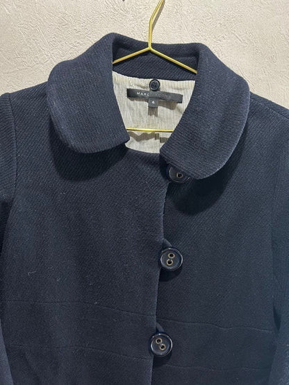 MARK JACOBS Wool Nylon Coat Dark Navy Lined Fur Size 6 MJ1225094