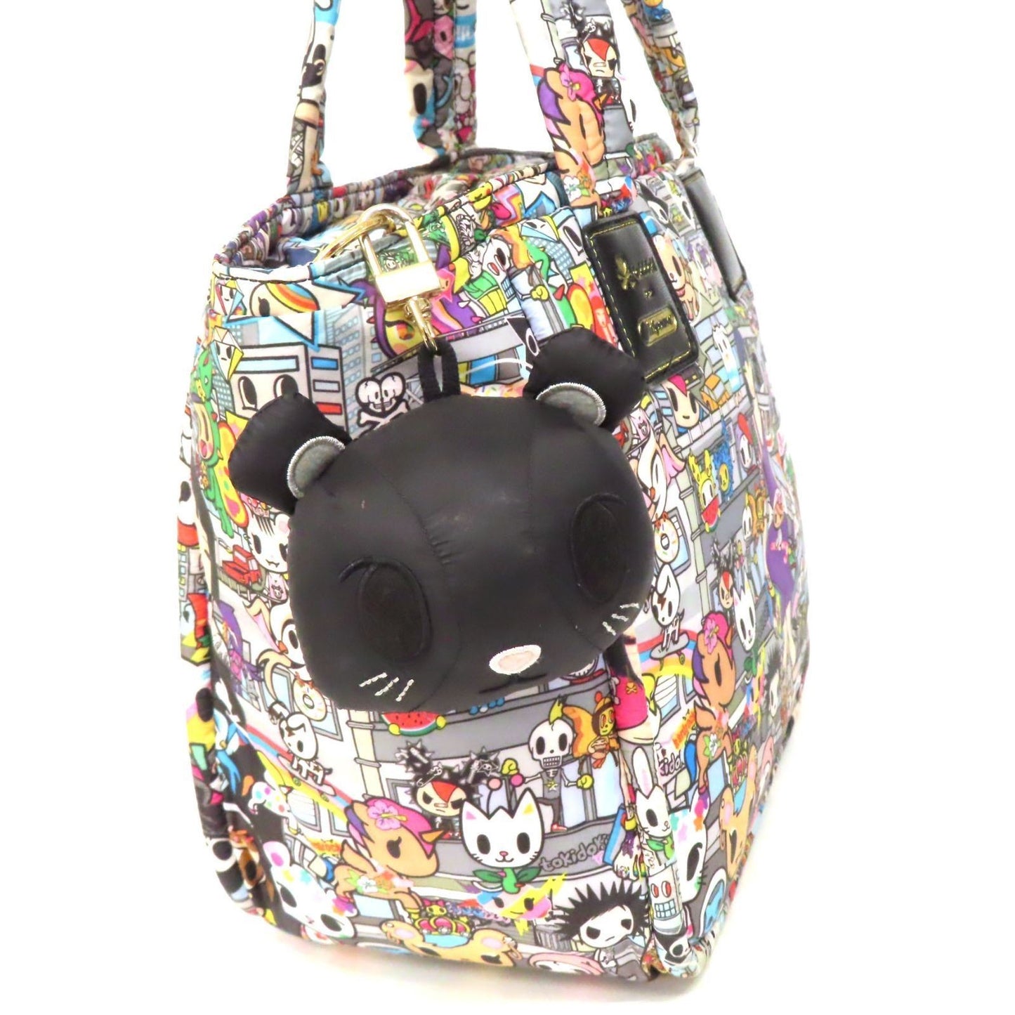 Tokidoki Le SportSac Tote Bag Gold Fittings Zip Multicolor with Cat Charm