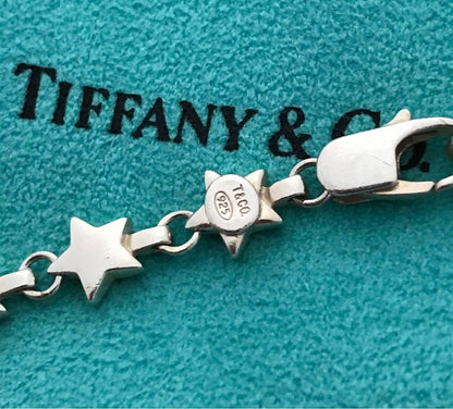 Tiffany & Co. Puff Star Bracelet Chain Link 925 Silver 7" 11.8g