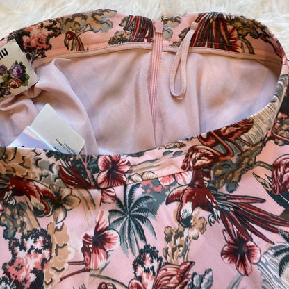 Miu Miu Flare Skirt Size M Pink Flamingo Print Floral Design