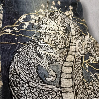 Karakuri Tamashii Dragon Koi Sakura Embroidery Denim Jeans W42 Rare