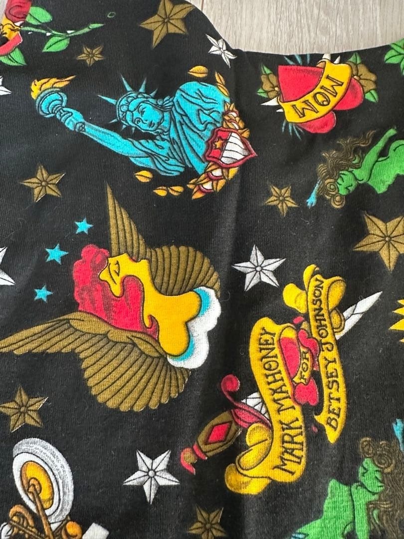Vintage Betsey Johnson Tattoo Print Jersey Mini Dress Stretchy Bodycon Style M
