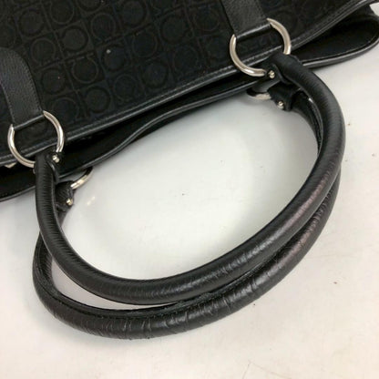 Salvatore Ferragamo Hand Bag Tote Purse Gancini Leather Black Authentic