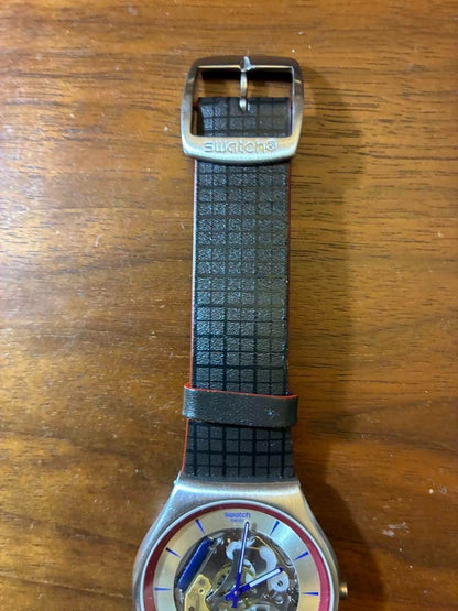 Swatch × 007 No Time to Die Collaboration Watch Brown Tartan Leather Strap Boxed