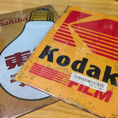 Toshiba & Kodak Vintage Tin Sign Set of 2 Antique Advertising 30cm x 20cm
