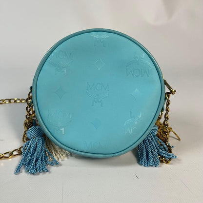 MCM Tambourine Tassel Crossbody Bag Leather Canvas Used Authentic