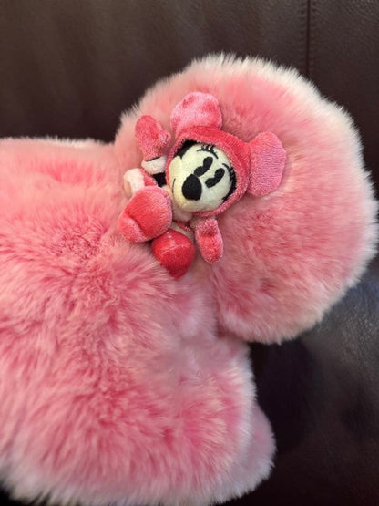 Tokyo Disney Minnie Mouse Pink Fur Hat with Pom-Pom & Ribbon, Rare japan