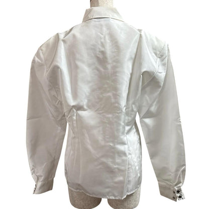 Thierry Mugler White Frill Long Sleeve Shirt Size 9 Polyester Near M Vintage 80s